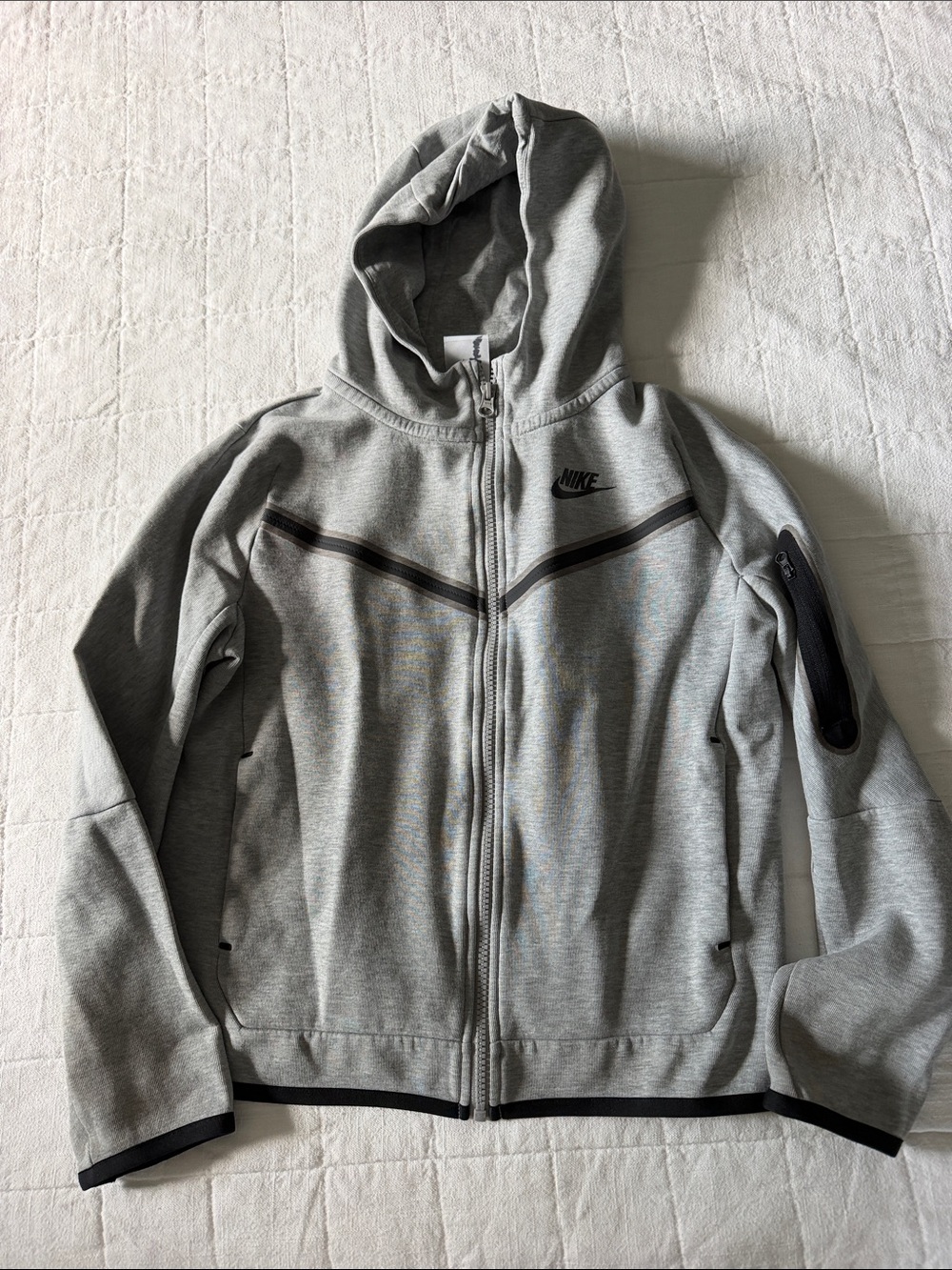 Boys Nike Tech Light Gray Full-Zip Performance Hoodie Jacket with Black Accents